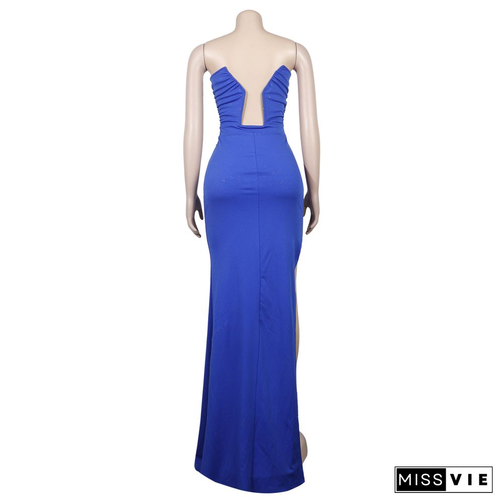 Strapless High Side Split Cleavage Evening Dresses