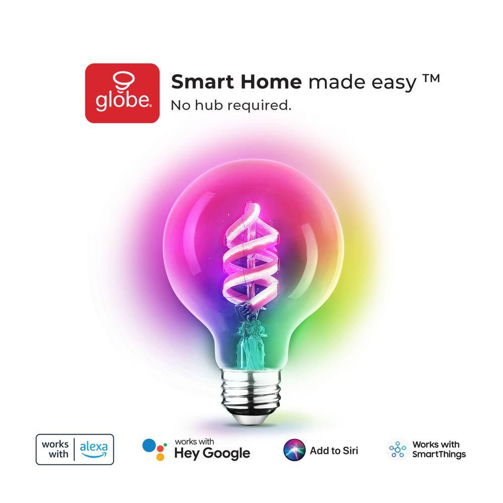 Globe Electric 7-Watt (60-Watt Equivalent) G25 Shape E26 Base Wi-Fi Smart LED Light Bulb Multi-Color Changing RGB Tunable White 91000194