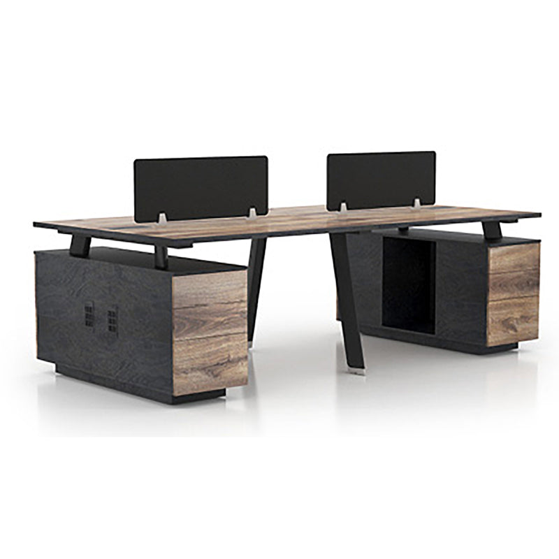 ARTO 4 people Back to Back Workstation 4 Cabinets 2.4M - Warm Oak & Black