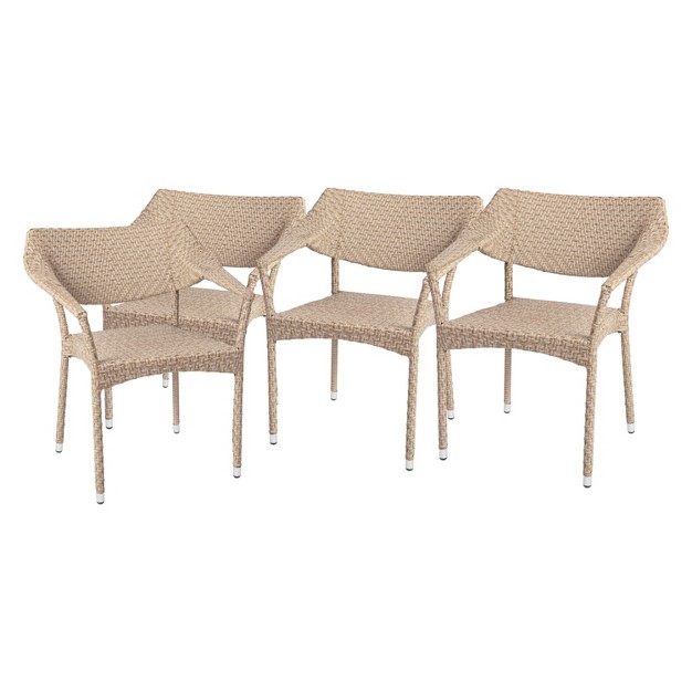 Flash Furniture Jace Set Of 4 Commercial Grade Stacking Patio Chairs All Weather Pe Rattan Wicker Patio Dining Chairs