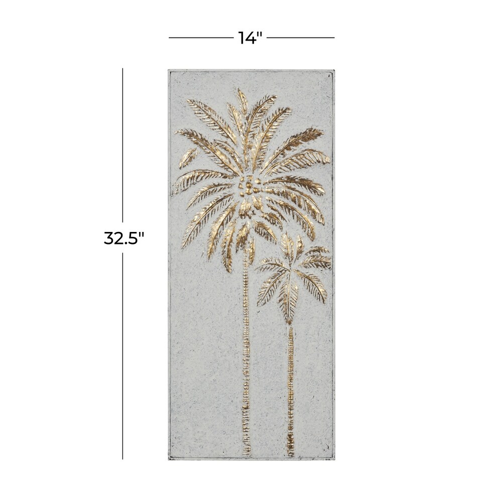 Gold Metal Relief Palm Tree Wall Decor with Gold Detailing