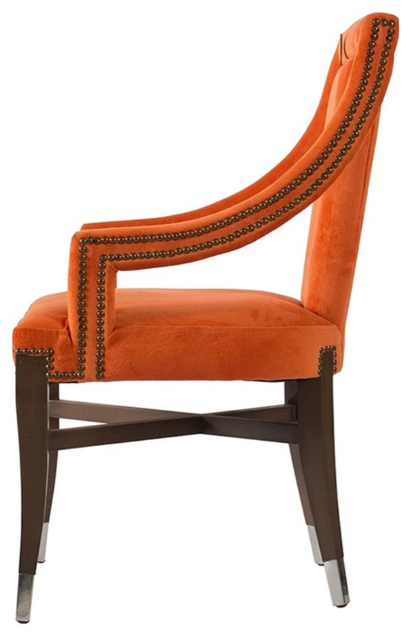 24 Inch Accent Chair Modern Style Velvet Open Sloped Arms Orange Black   Contemporary   Armchairs And Accent Chairs   by Homesquare  Houzz