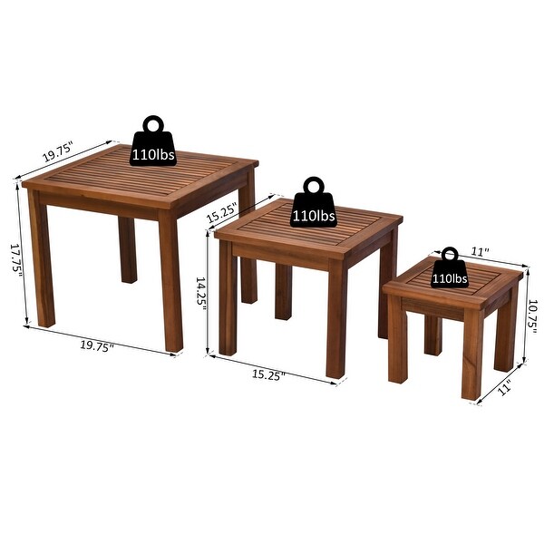 Outsunny 3 Piece Outdoor Side Nesting Table Patio Set with Acacia Wood Build and MultiFunctional Design