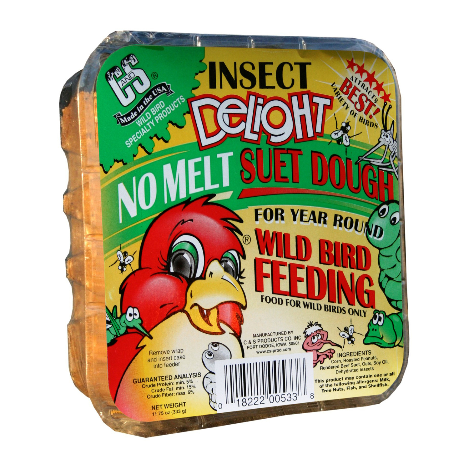 CandS Products Insect Delight Assorted Species Beef Suet Wild Bird Food 11.75 oz