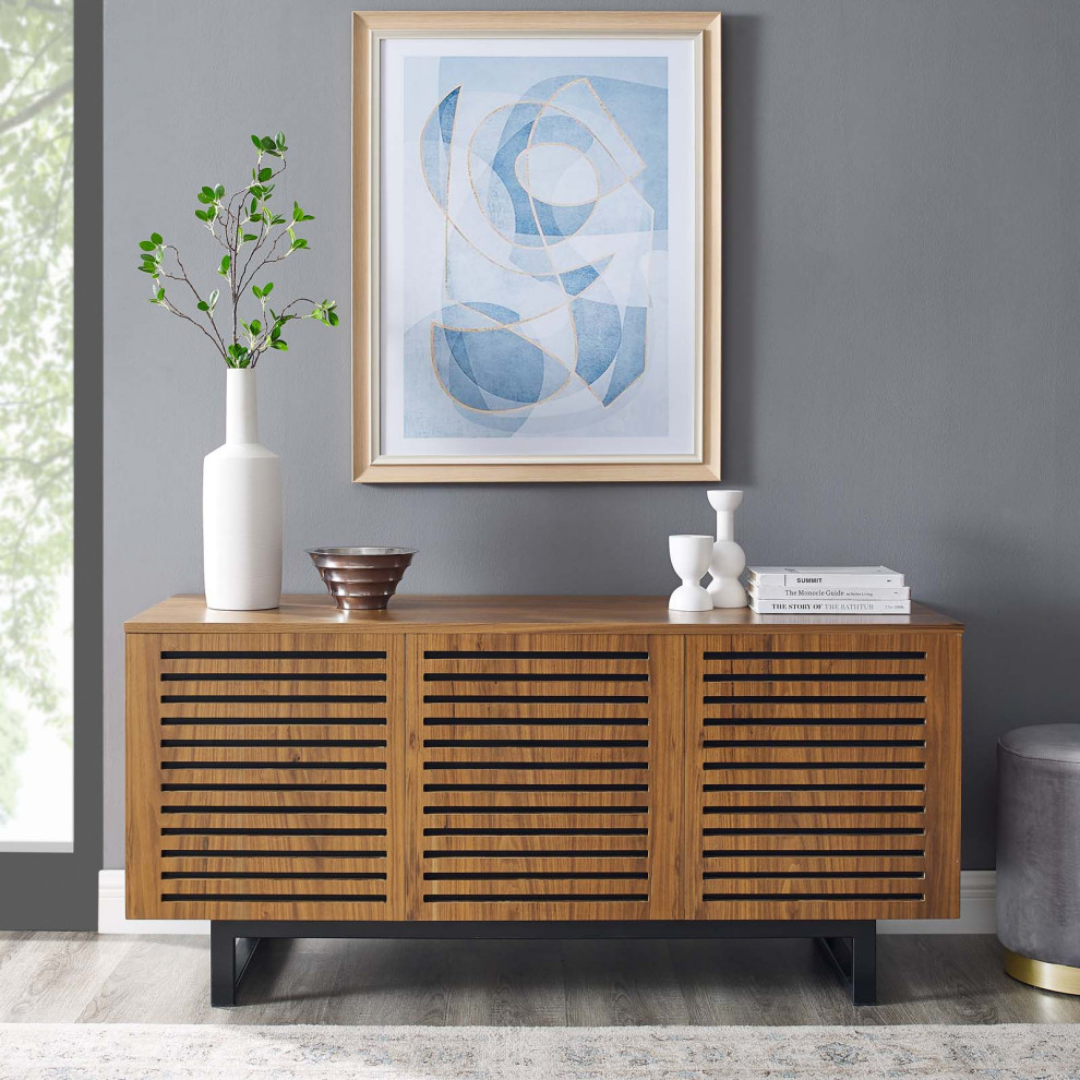 Media TV Stand Console Table  Rectangular  Wood  Metal  Brown Walnut  Modern   Transitional   Entertainment Centers And Tv Stands   by House Bound  Houzz