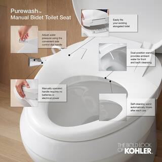 KOHLER Purewash Non- Electric Bidet Seat for Elongated Toilet in White with Polished Chrome Handles 98804-CP-0