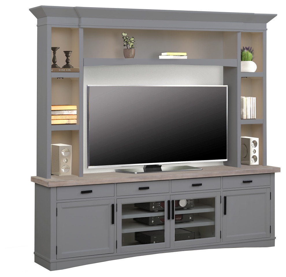 Parker House Americana Modern 92 quotTV Console With Hutch and LED Lights   Traditional   Entertainment Centers And Tv Stands   by Parker House  Houzz