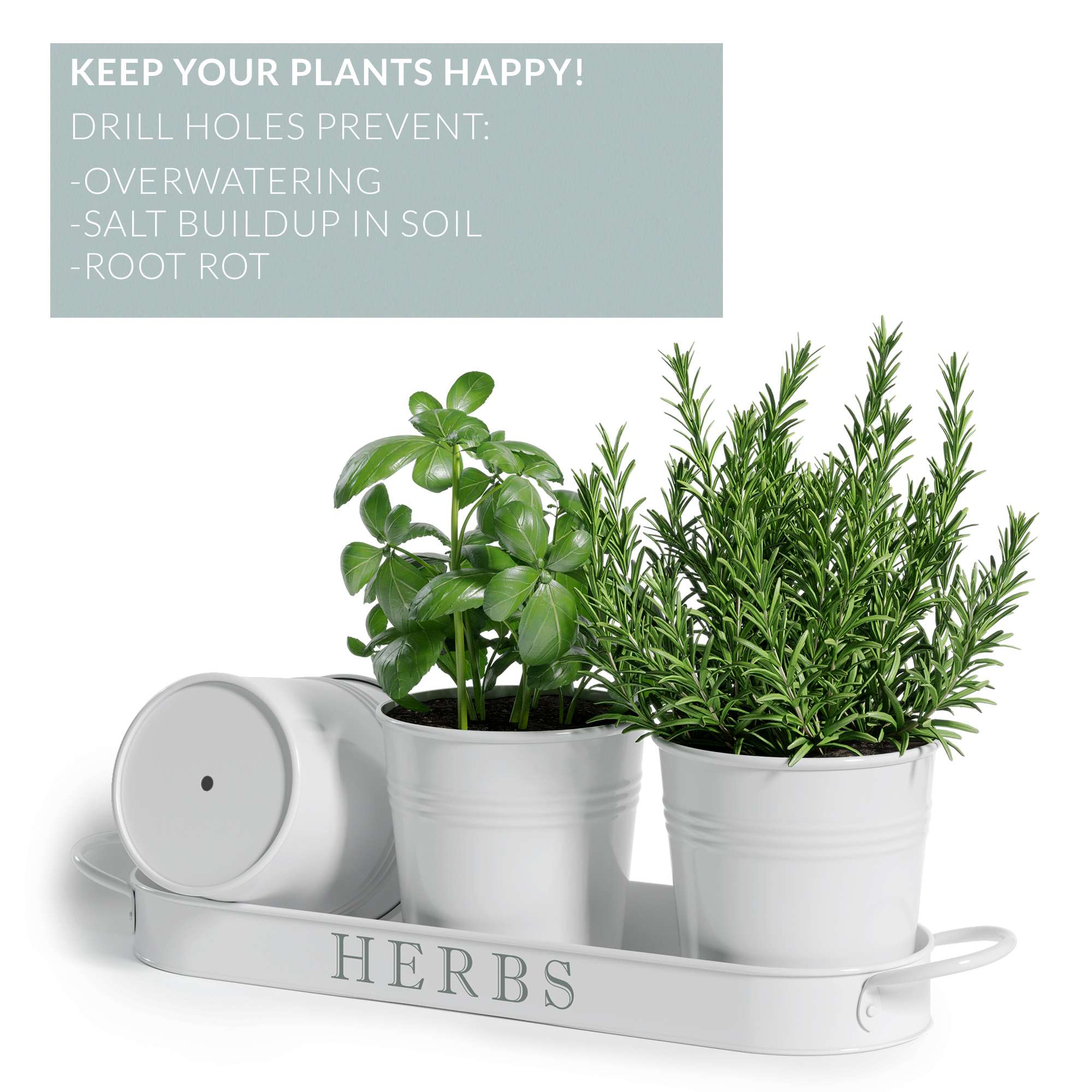 Barnyard Designs Farmhouse Herb Garden Planter Indoor Planter Set with Tray or Outdoor Apartment Window Planter Box, Windowsill Planter Box, Indoor Herb Planter Garden Pots Herb Pots, White, Set/3