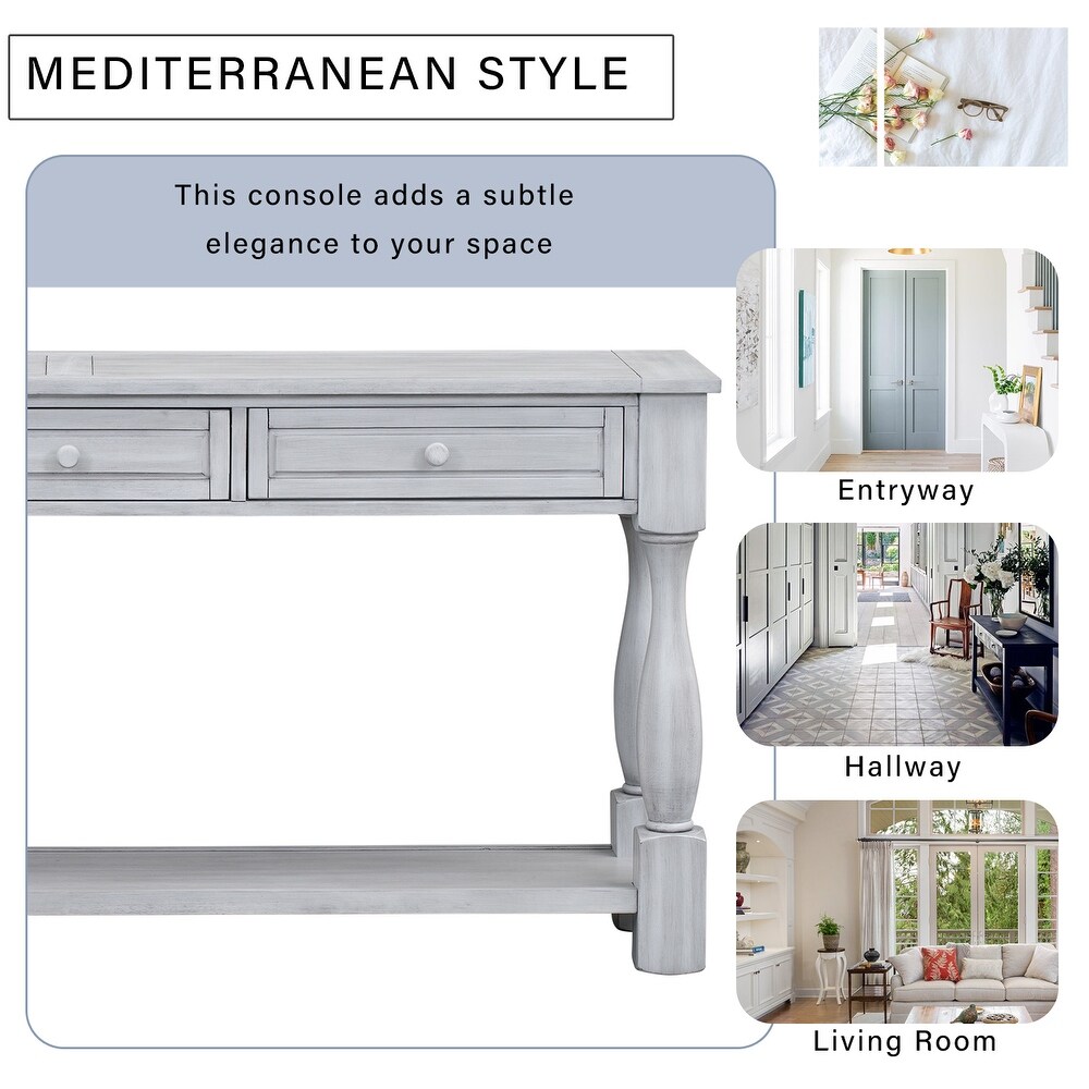 Pine Wood Console Table Long Extra Thick Sofa Table with Drawers