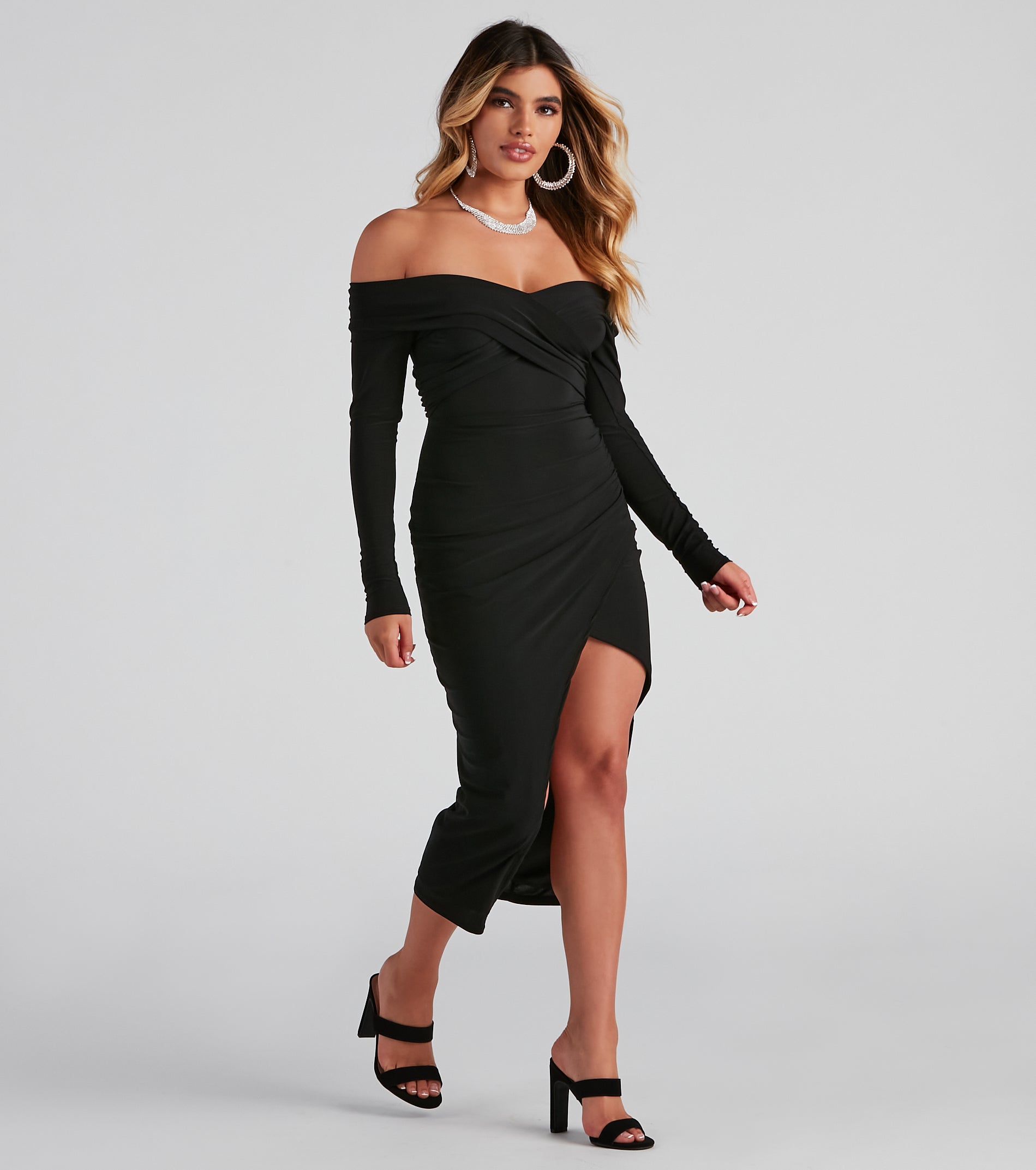 Kristy Off-The-Shoulder Formal Midi Dress