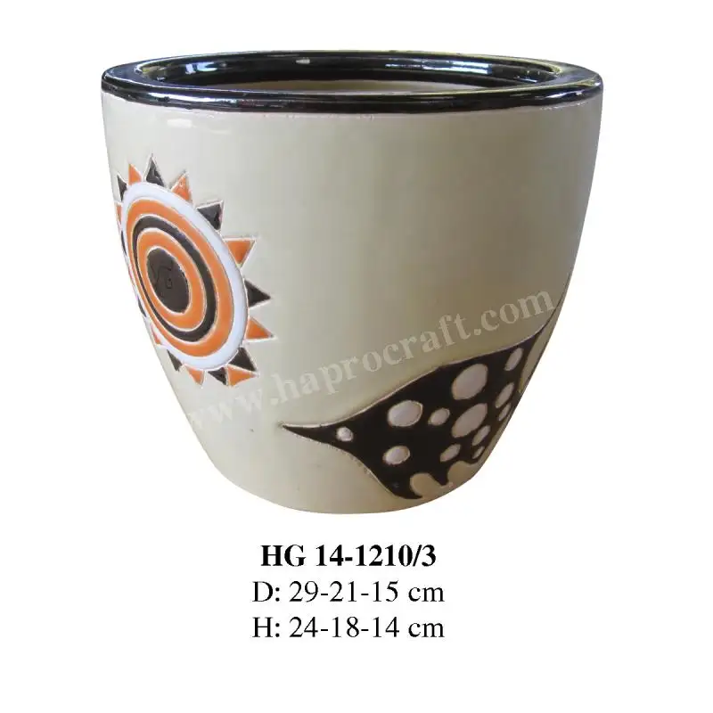 Glazed flower pots wholesales / Vietnam ceramic planter pots set of 3  garden supplies (HG 14 1011/3)