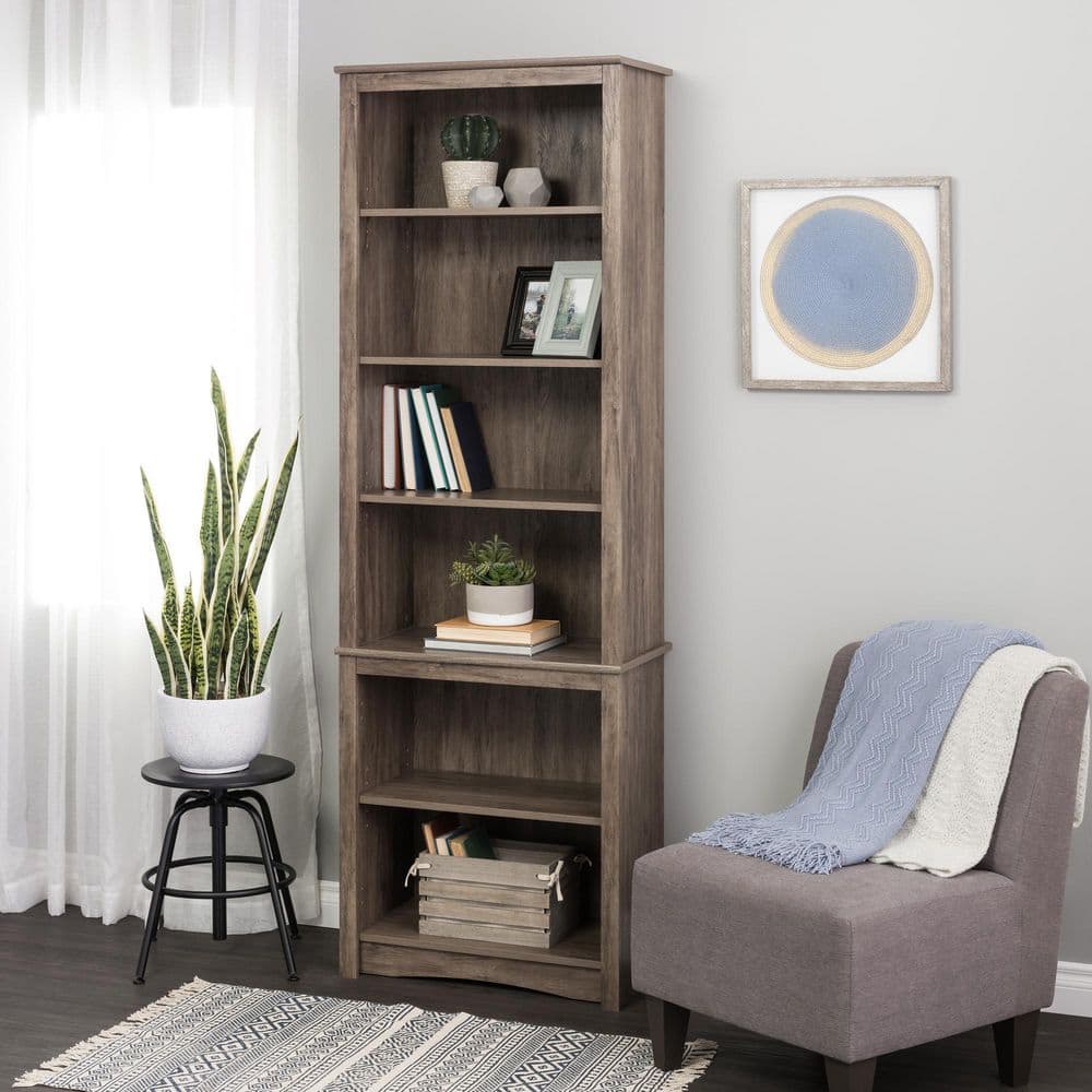 Prepac Home Office 26.25 in. Wide Drifted Gray 6-Shelf Tall Bookcase DSBH-0003-1