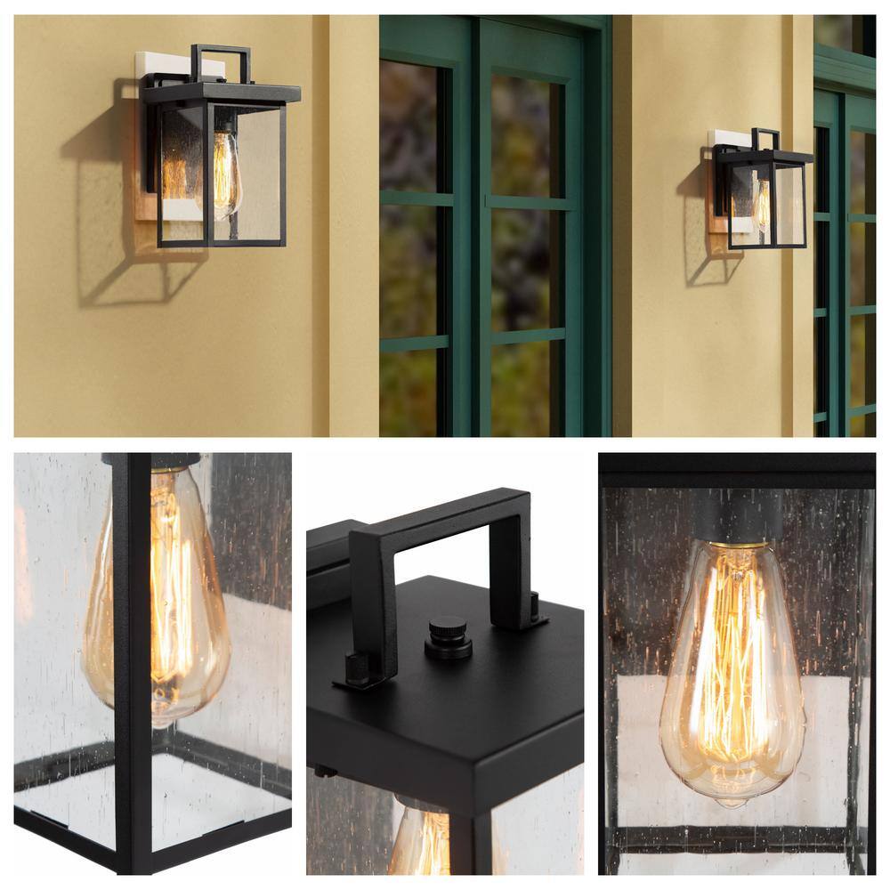 LNC Matte Black Outdoor Wall Light 1-Light Cage Modern Outdoor Wall Lantern Porch Wall Sconce with Seedy Glass ZRZIQMHD14122B7