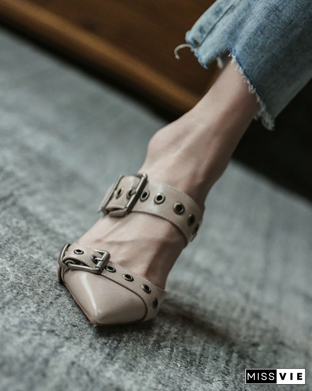 Solid Double Bandage Studded Eyelet High Heel Sandals