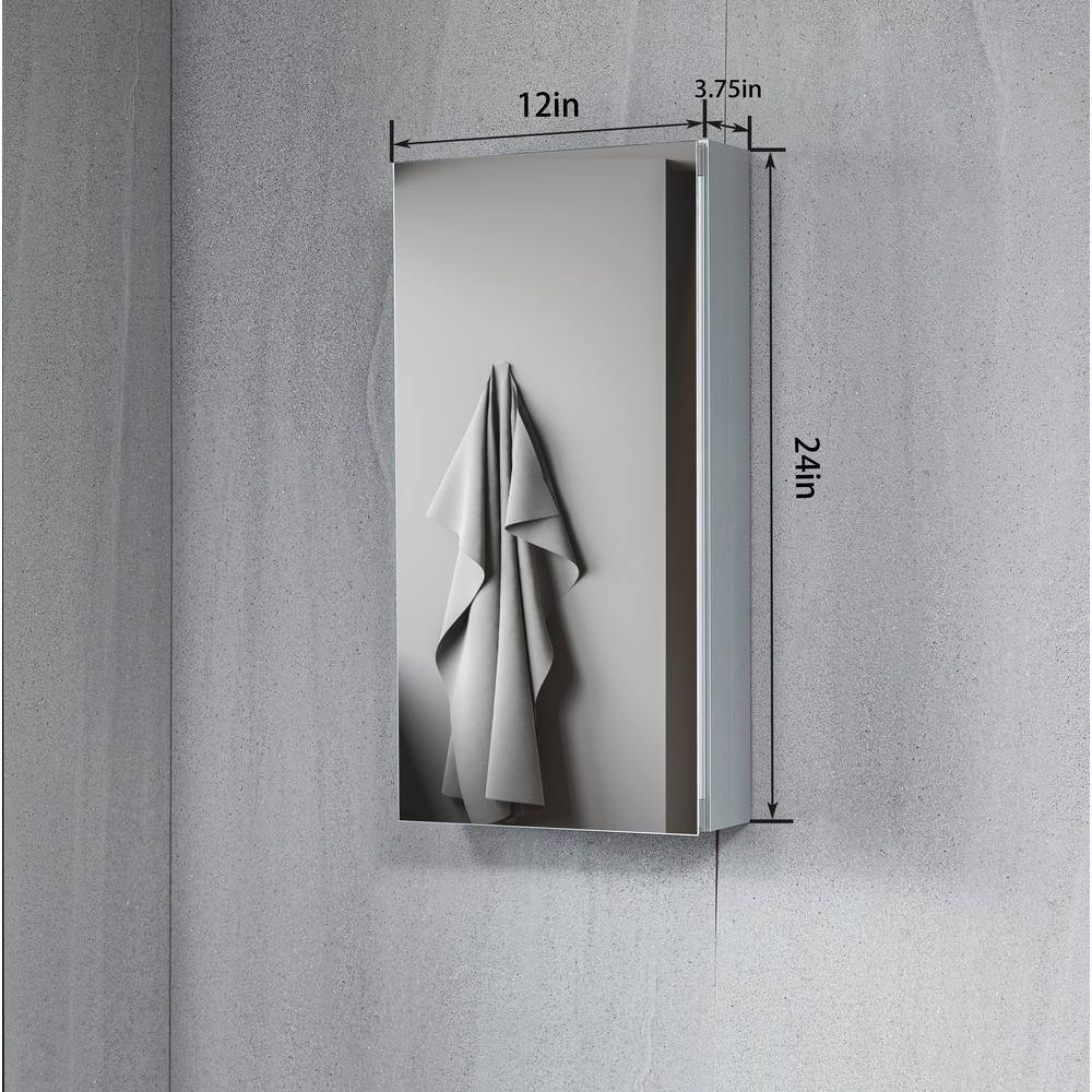 TaiMei 12 in. x 24 in. Frameless Recessed or Surface-Mount Beveled Single Mirror Bathroom Medicine Cabinet MMC1224-SA