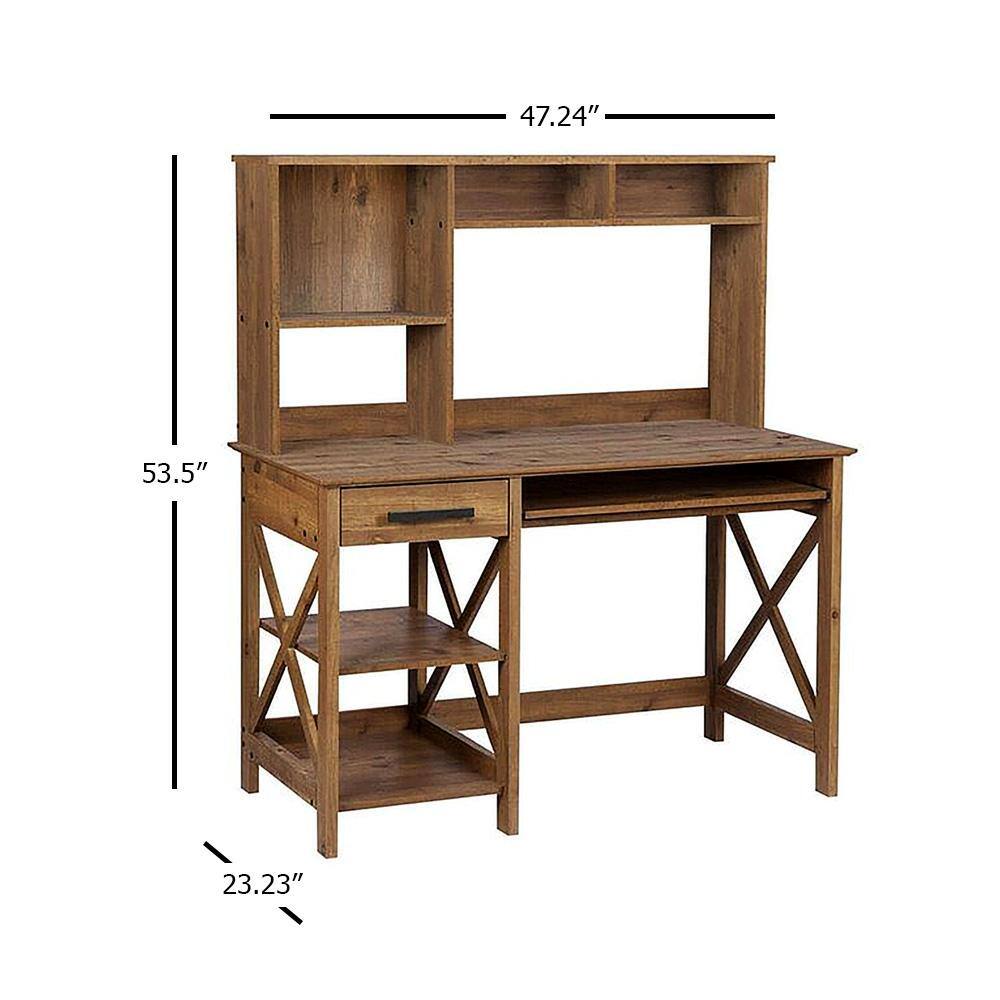 SAINT BIRCH Houston 47.24 in. Rustic Brown Writing Desk with Hutch SBAS1202-2PSV1