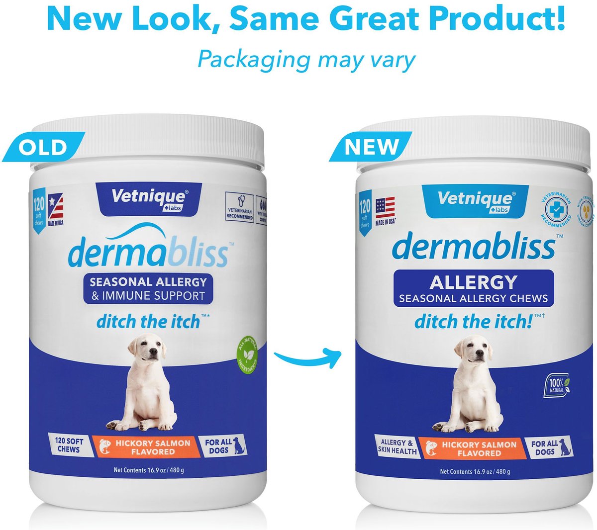 Vetnique Labs Dermabliss Allergy and Immune Salmon Flavored Seasonal Allergy and Fish Oil Soft Chew Supplement for Dogs