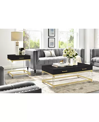 Inspired Home Casandra High Gloss End Table with Acrylic Legs and Metal Base