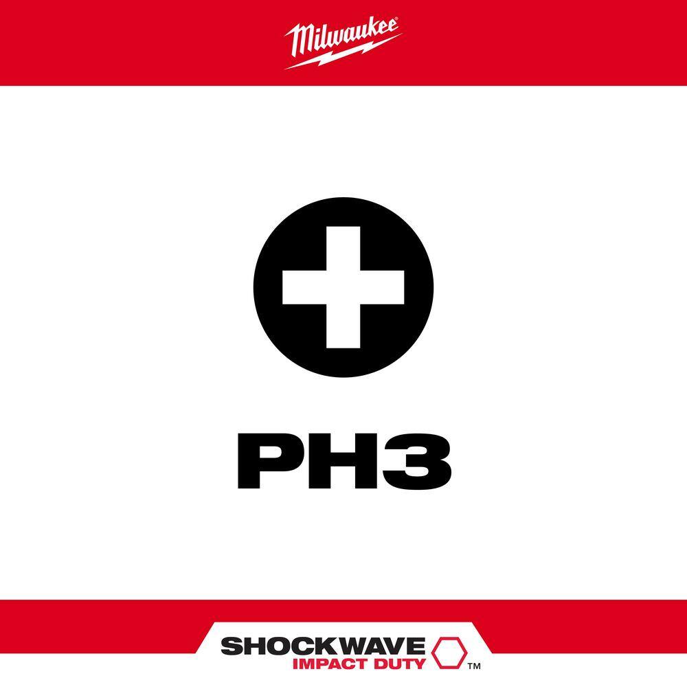 MW SHOCKWAVE Impact Duty 1 in. Phillips #3 Alloy Steel Insert Bit (2-Pack) 48-32-4413