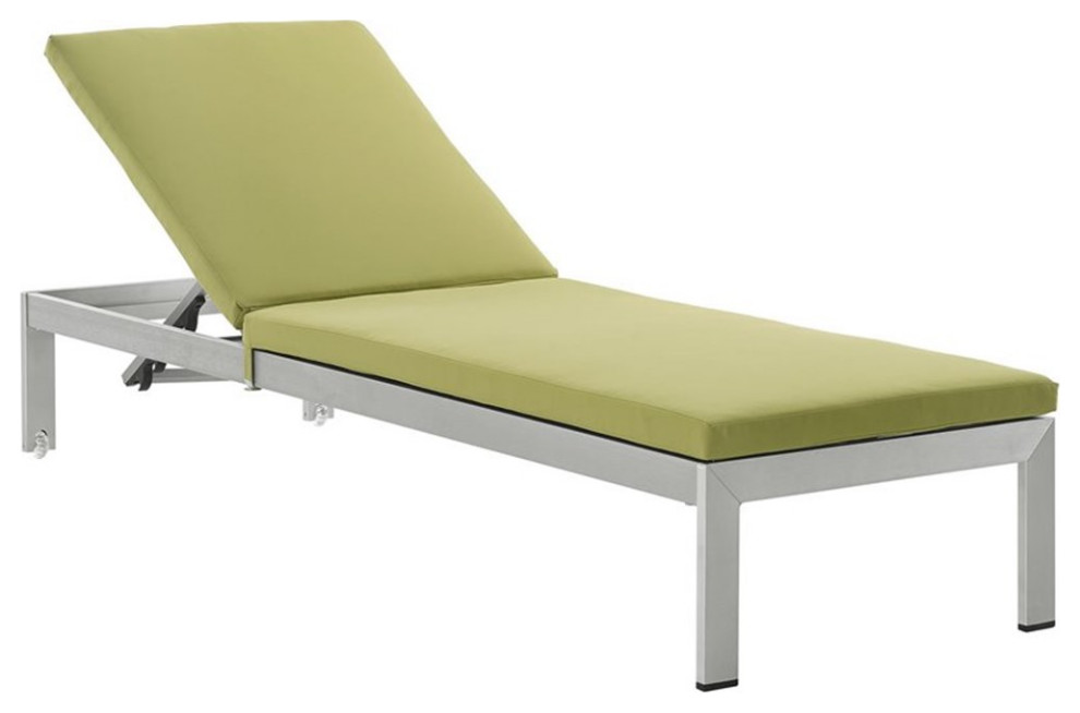 Pemberly Row Modern Aluminum Patio Chaise with Cushions in Green   Contemporary   Outdoor Chaise Lounges   by Homesquare  Houzz