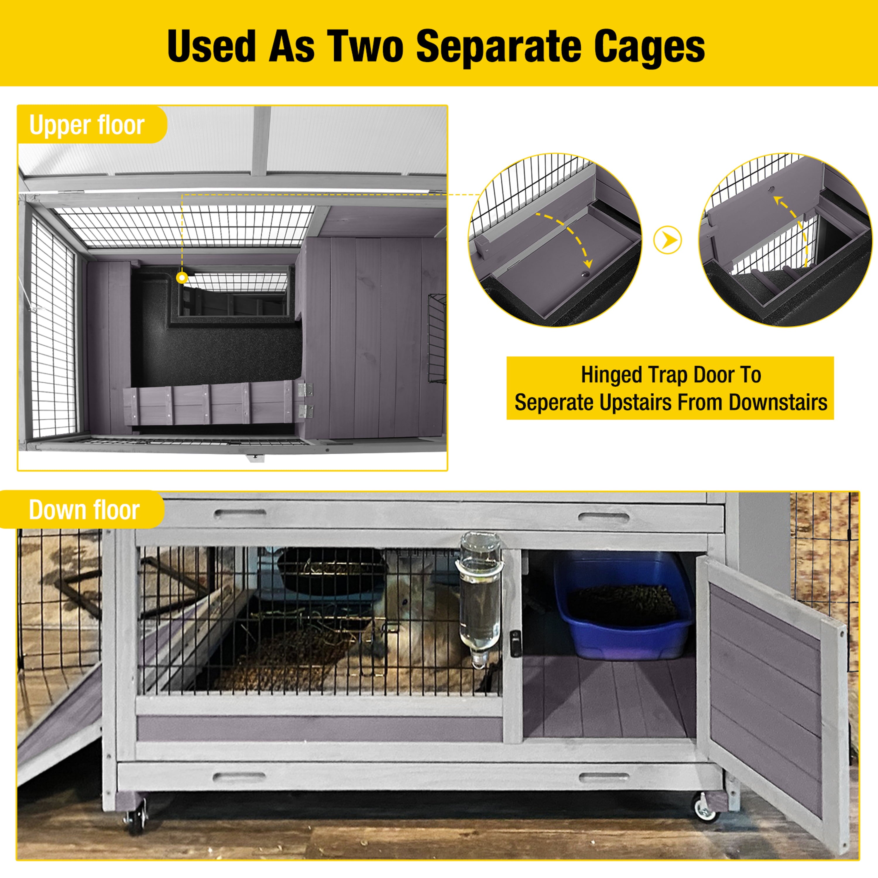 Morgete Outdoor Rabbit Hutch 2 Layer Bunny Cage Indoor-Gray