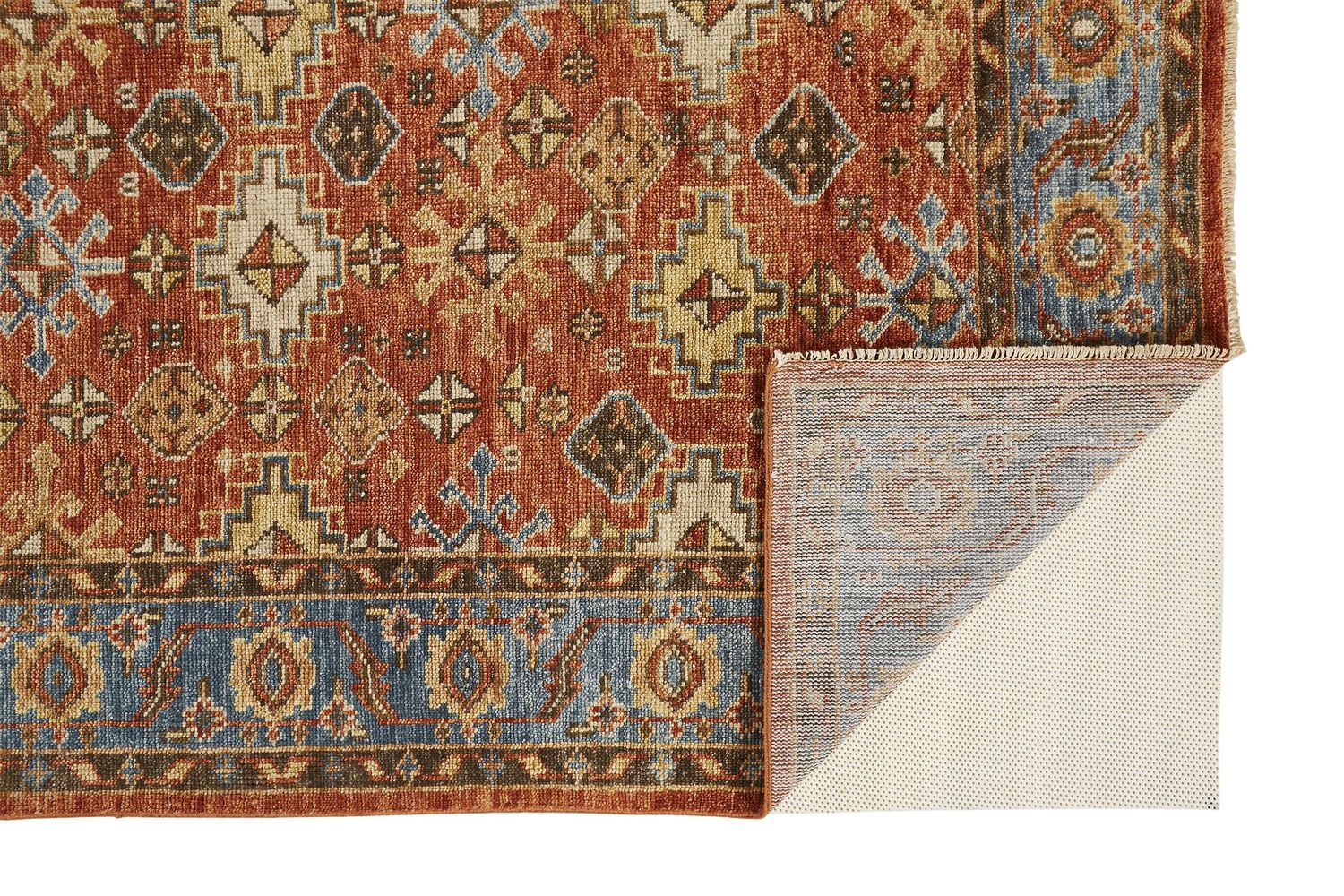 Irie Hand Knotted Rust and Blue Rug by BD Fine