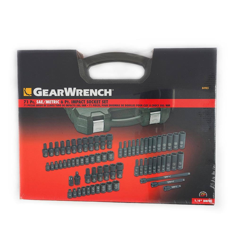 GEARWRENCH 14 in. Drive 6-Point SAEMetric Standard  Deep Universal Impact Socket Set (71-Piece) 84903