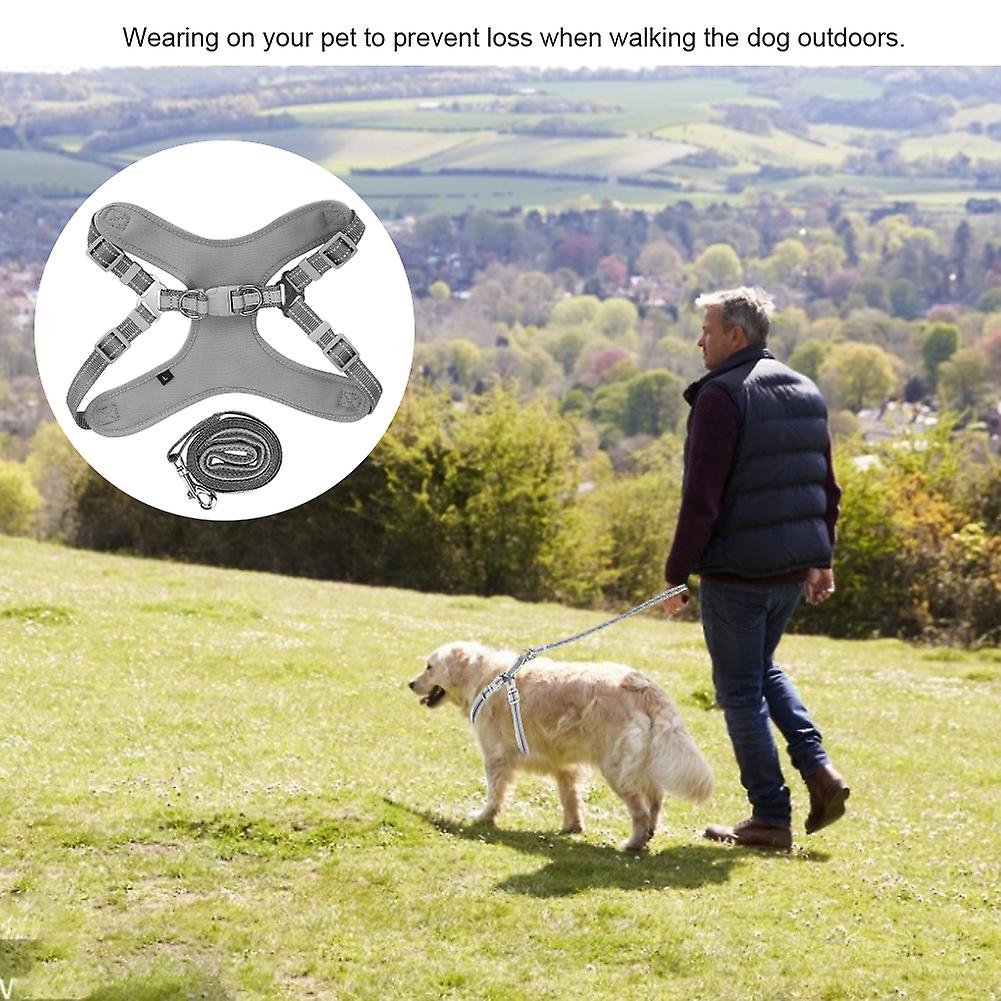 Pet Dog Reflective Polyester Harness With Traction Rope Explosion-proof Rushed Supplygray L