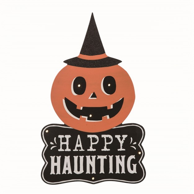 Transpac Wood Orange Halloween Light Up Happy Haunting Decor