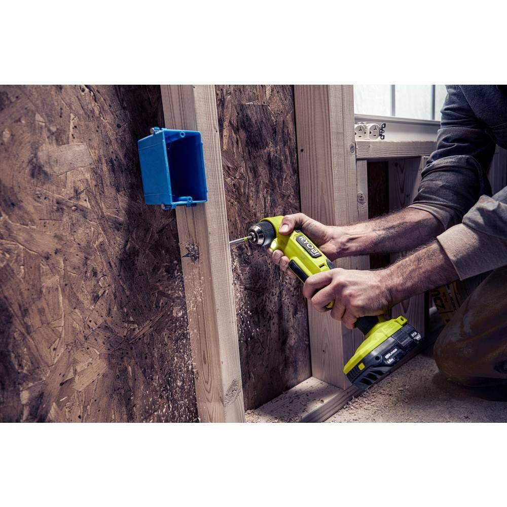 RYOBI ONE+ HP 18V Brushless Cordless Compact 14 in. Impact Driver and 38 in. Right Angle Drill with (2) Batteries Charger PSBID01K-PSBRA02B