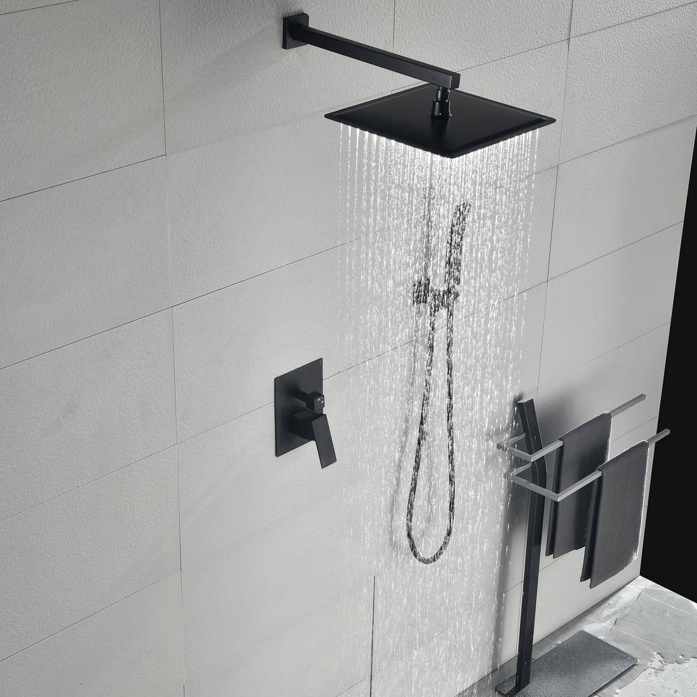 Utopia 4niture Amigs 2-Spray Patterns with 2 GPM 11.8 in. Wall Mount Rainfall Dual Shower Head with Slide Bar and Hand-Shower in Black HATH-6003-12MB-BK