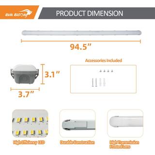 RUN BISON 8 ft. White 500-Watt Equivalent Integrated LED Dimmable LED Vapor Tight Fixture CCTWattageLumens Selectable ULDLC HT-G1LVTP-8FT277-8903-235D