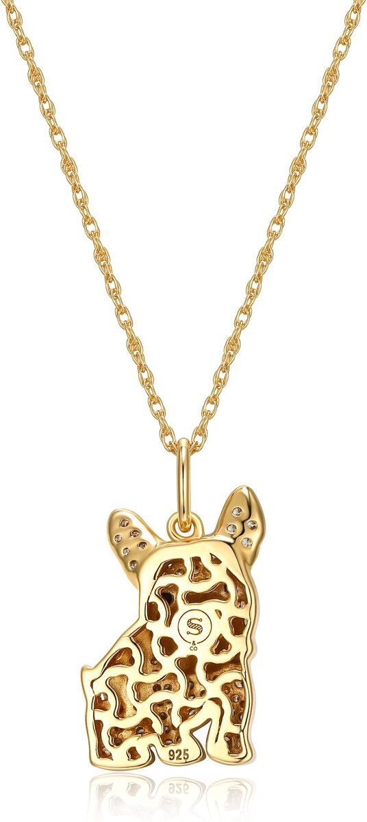 Scamper and Co 18K Yellow Gold Plated Sterling Silver French Bulldog Pendant Necklace