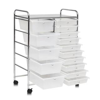 Costway 15 Drawer 4-Wheeled Rolling Storage Cart Tools Scrapbook Paper Office School Organizer in Clear HW53825CL