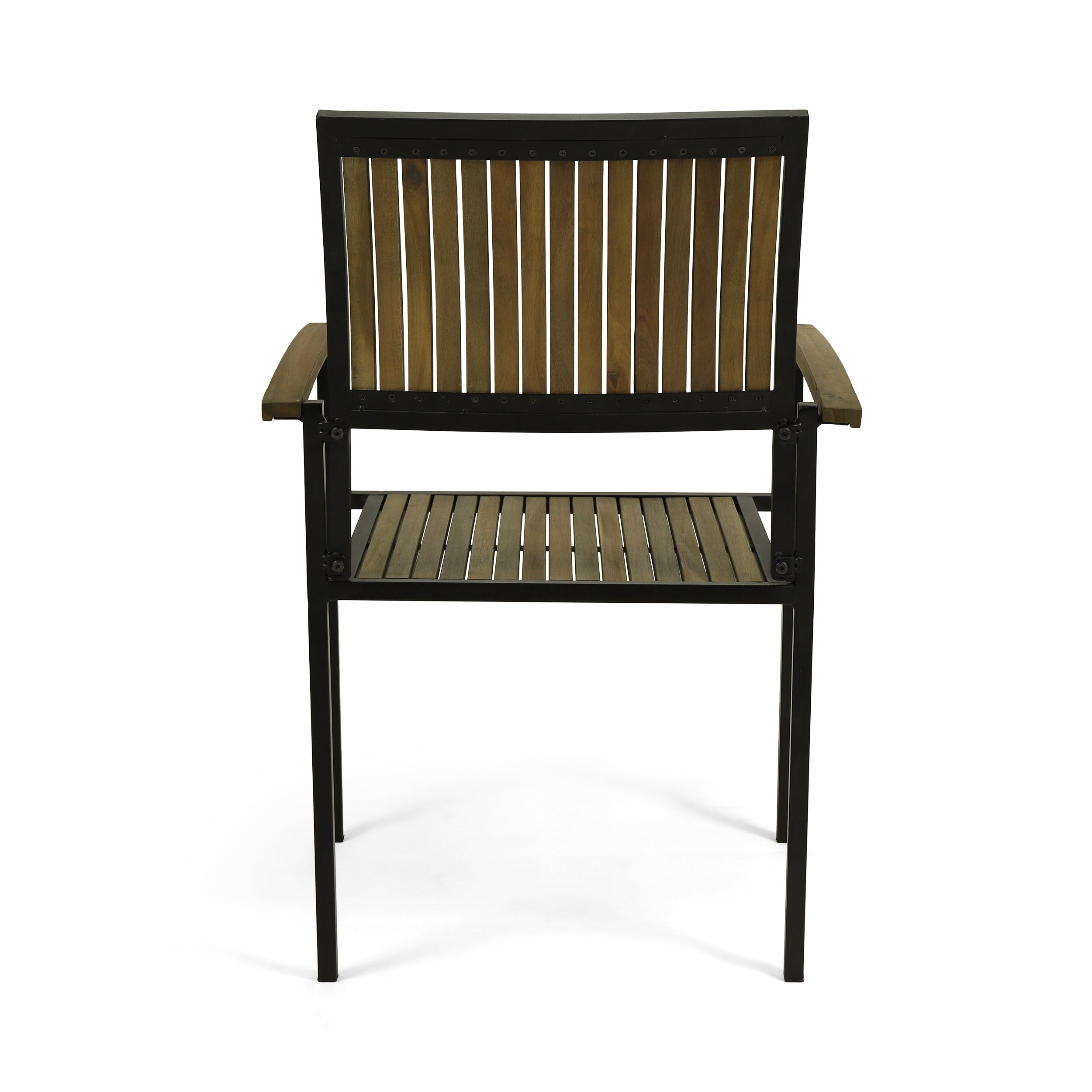 Owen Outdoor Wood and Iron Dining Chair (Set of 2)