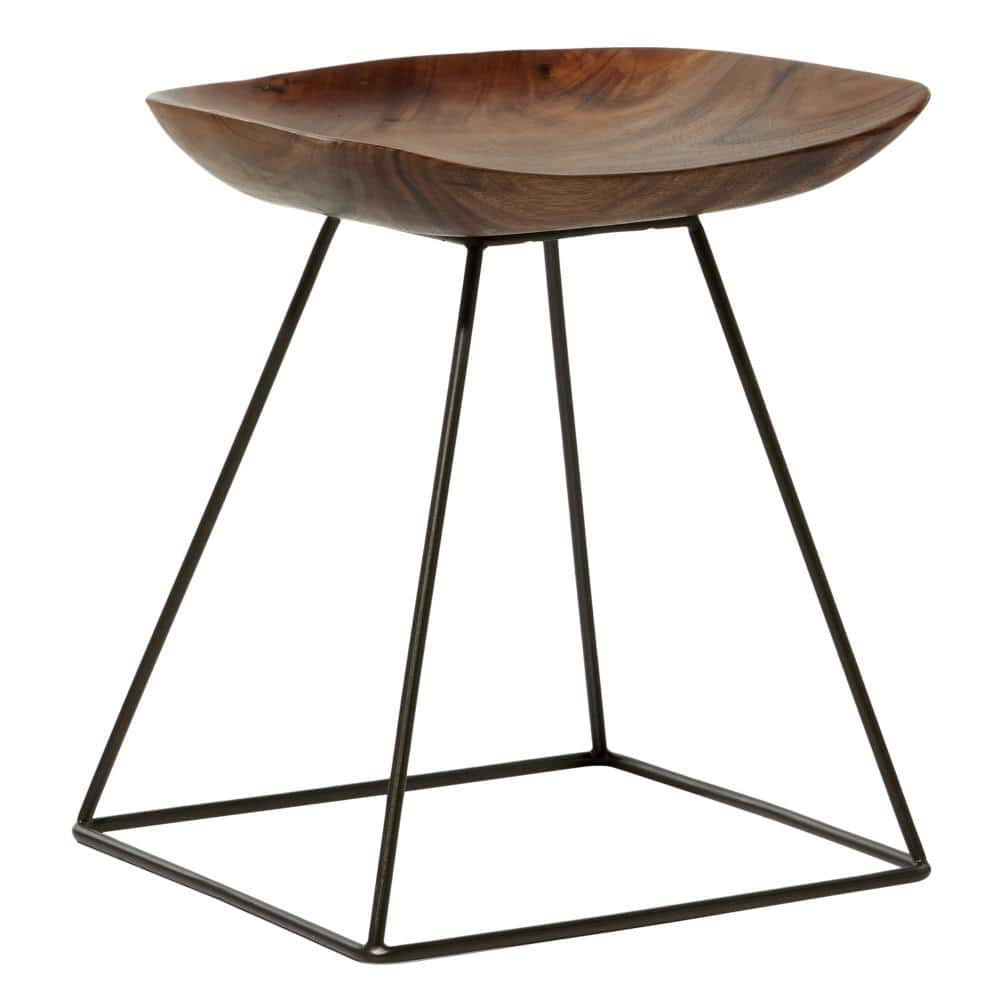 Litton Lane 20 in. Brown Metal Rustic Stool 28412