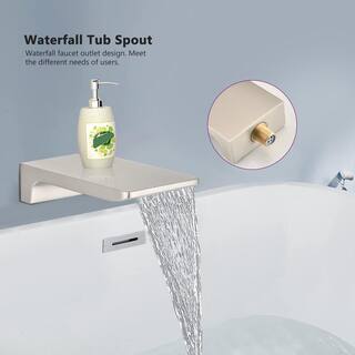 YASINU Single-Handle 4-Spray Rain Tub and Shower Faucet with Waterfall Spout 1.8 GPM in. Brushed Nickel (Valve Included) YNF00540BN