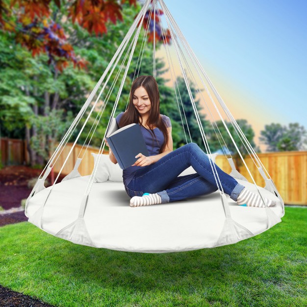 Stylish Hanging Swing Nest W pillow Double Hammock Daybed Saucer Style Lounger Swing Holds 264lbs Sturdy White