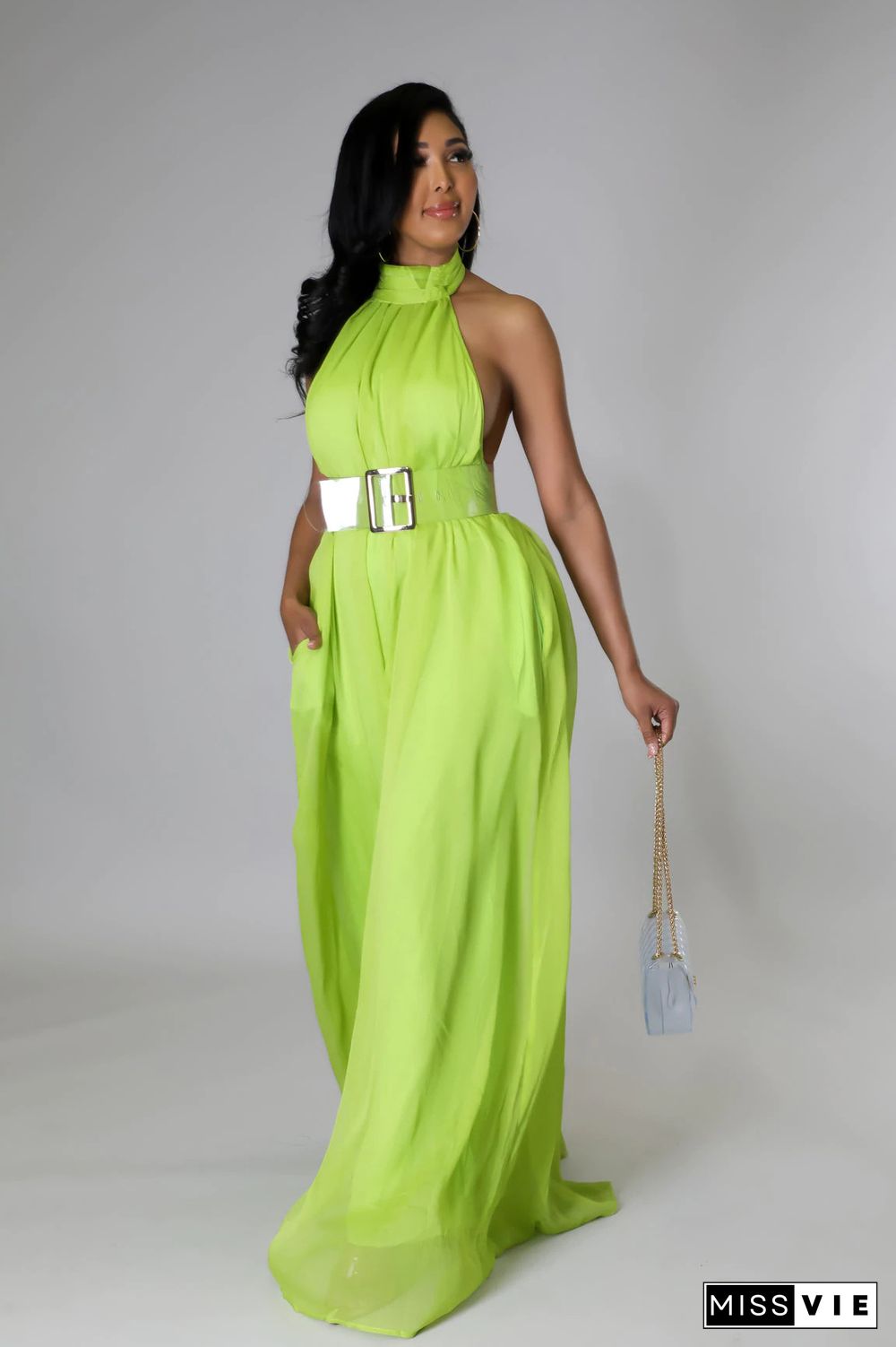 Halter Neck Backless Loose Wide Leg Jumpsuit