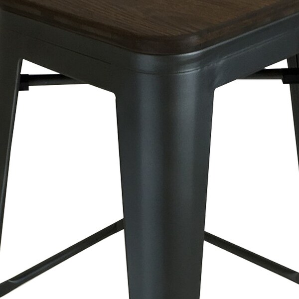 Gene 30 Inch Bar Stool with Industrial Style Wood Seat， Black Metal Frame