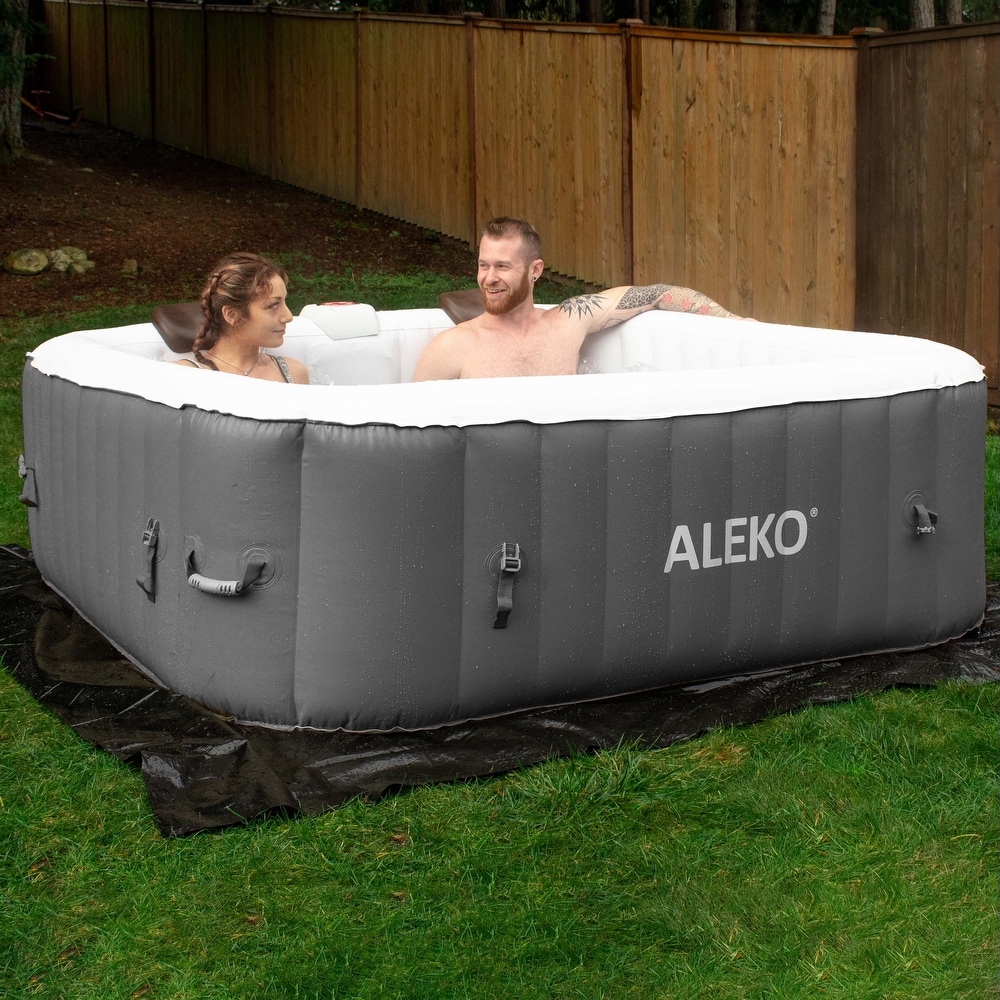 ALEKO Square Inflatable Jetted 6 Person Hot Tub Spa With Cover   Gray