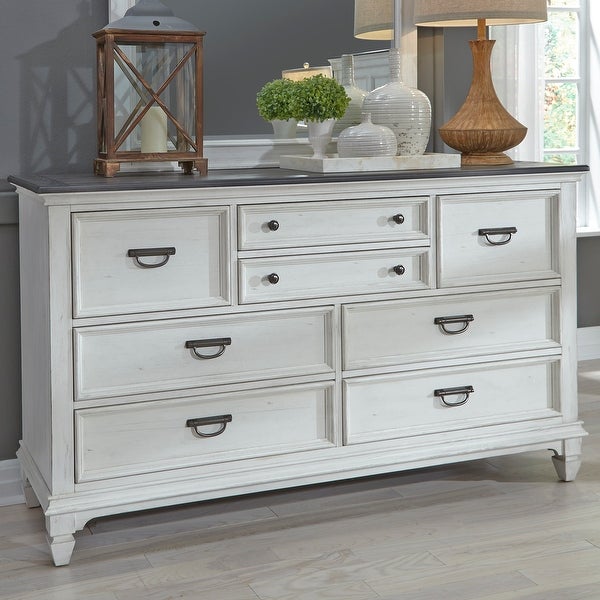 Copper Grove Allyson Park Wirebrushed White Charcoal Dresser and Mirror - - 25673984