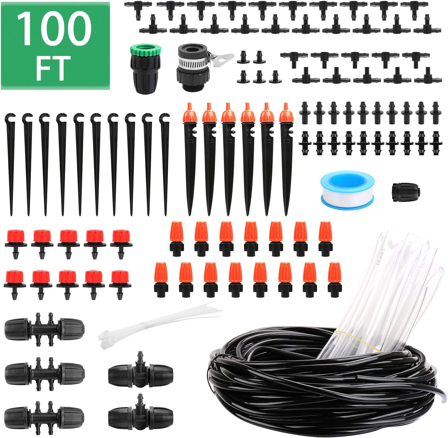 SSAWcasa Micro Drip Irrigation Kit 100ft DIY Garden Irrigation System Adjustable Nozzle Sprinkler SprayerandDripper Automatic Patio Plant Watering Kit for Lawn Greenhouse