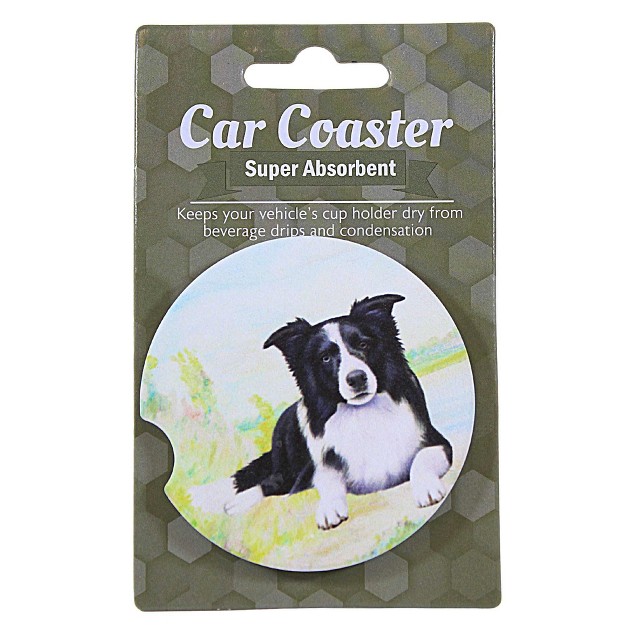 E amp S Imports Border Collie Car Coaster 1 Car Coaster Inches Super Absorbent 2335 Sandstone Multicolored