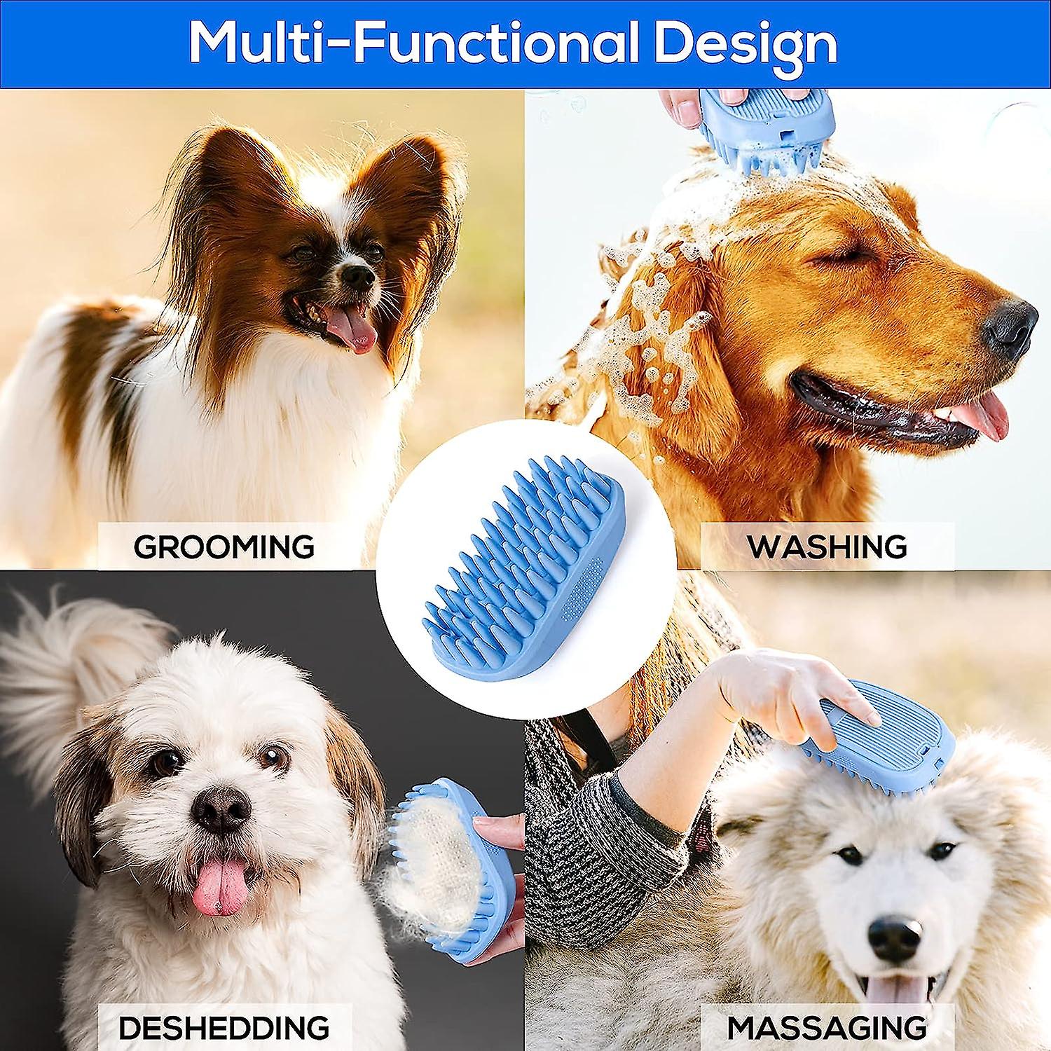 Dog Bath Brush，rubber Dog Shampoo Grooming Brush， Silicone Dog Shower Wash Curry Brush， Pet Scrubber For Short Long Haired Dogs Cats Massage Comb， Sof