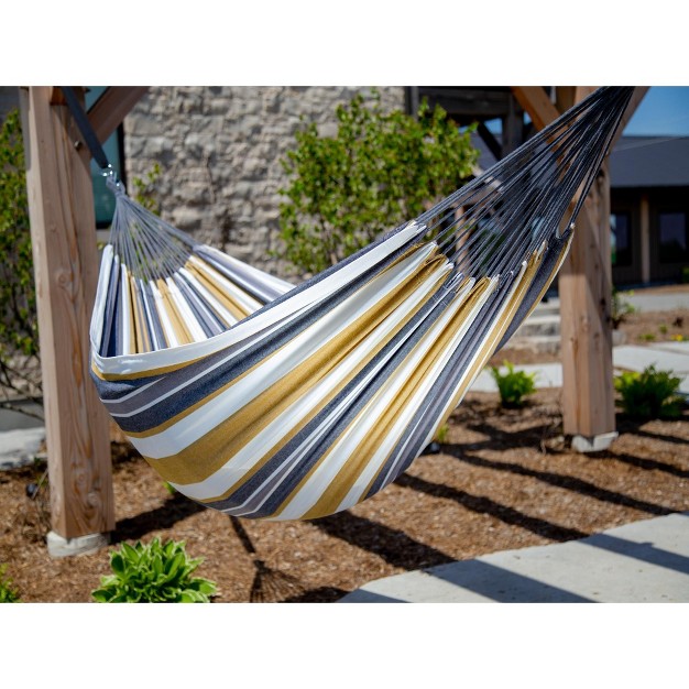 The Hamptons Collection 144 Gray And Gold Striped Two Person Brazilian Style Hammock