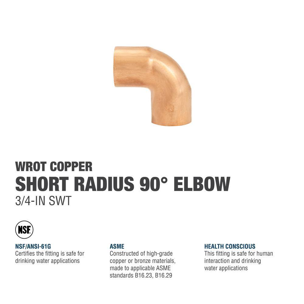 Everbilt 34 in. Copper Pressure 90-Degree Cup x Cup Elbow Fitting W 01634EB