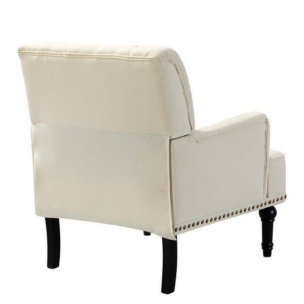 Geltrude Transitional Upholstered Button Tufted Club Chair with turned wooden Legs by HULALA HOME