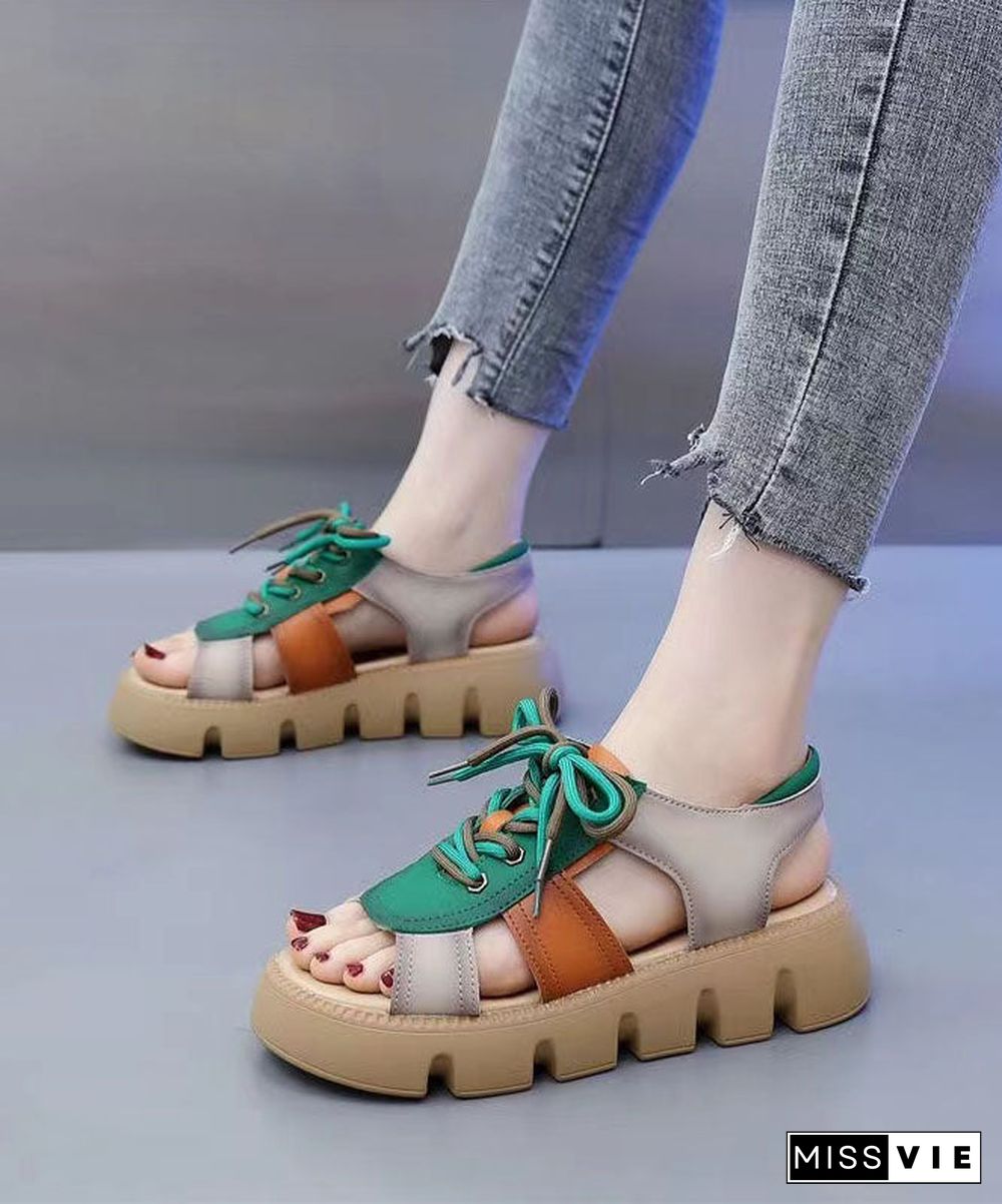 Colorblock Peep Toe Lace Up Splicing Casual Platform Sandals