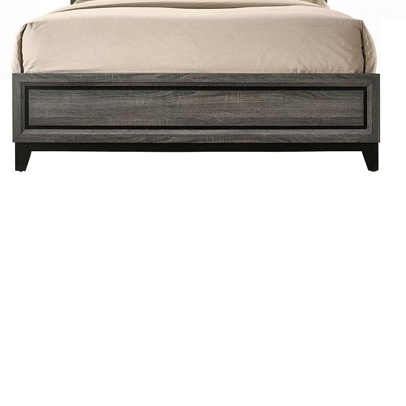 Transitional Style Wooden Queen Size Bed with Brick Elements Panel Headboard， Gray